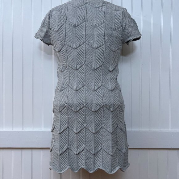 Lucy Paris Knit Bodycon Dress Silver Cocktail Mini Stretch Zig Zag Striped S - Picture 3 of 11